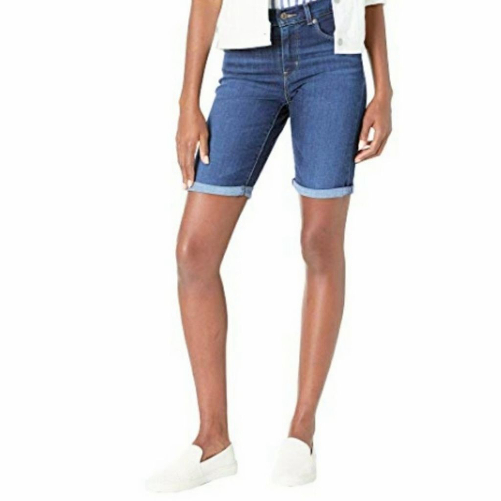 Levi's Bermuda Jean Shorts 545 Cuffed Rolled Medium Wash Mid Rise Stretch 4
